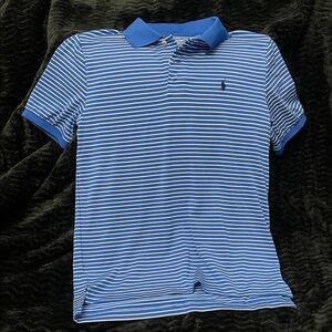 Boys Size Large Blue Striped Polo Sport Shirt